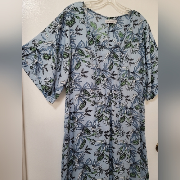New Tiare Hawaii Blue Maxi Floral Print Short Sleeve Kaftan Maxi Dres Size OS - Picture 6 of 16